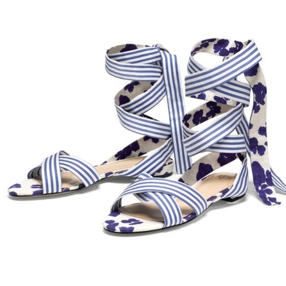 👣CABI 😎Vintage Floral Stripped Tied Up Sandals - Picture 3 of 13